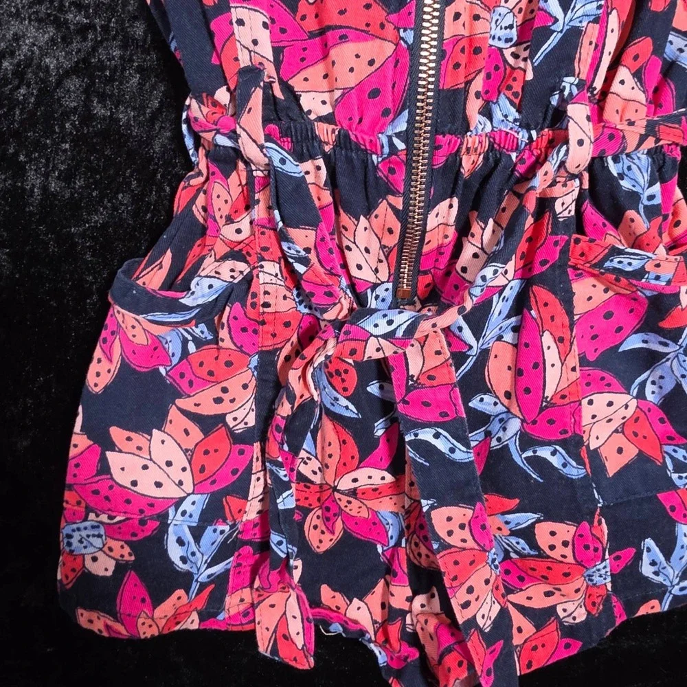 Vince Camuto Kids Girls Navy Pink Floral Zip Front Cotton Romper Size 6